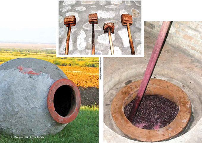 From far right: quevri at Pheasant’s Tears; cleaning tools; grapes in a quevri