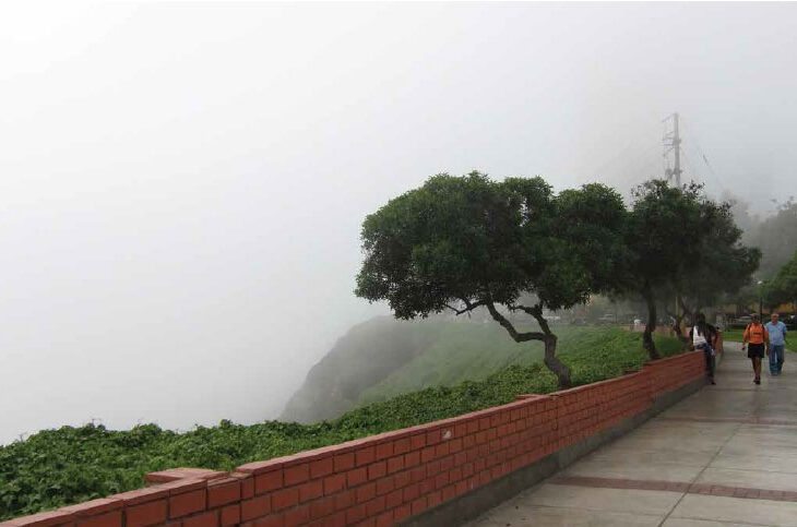 Summer brings fog to Lima’s malecón, where runners, cyclists and walkers take the warm, moist morning air.