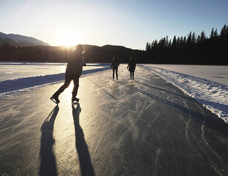 a quintessential Canadian experience, ice skating on Lake Mildred at Jasper Park Lodge