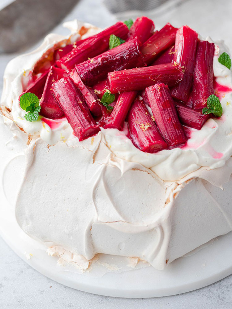 Indian-spiced Rhubarb Pavlova