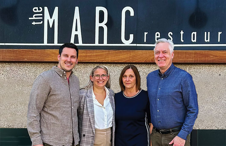 New Marc owners Scott Downey and Jillian Fonteyne with original owners Doris and Patrick Saurette.