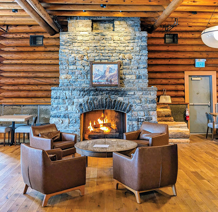 One of The Lodge at Bow Lake’s inviting fireplaces.