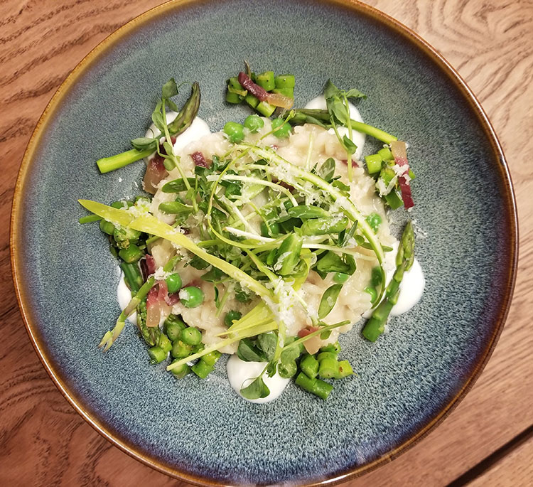 Recipe of the Week: Meuwly’s Pea and Asparagus Risotto with Guanciale