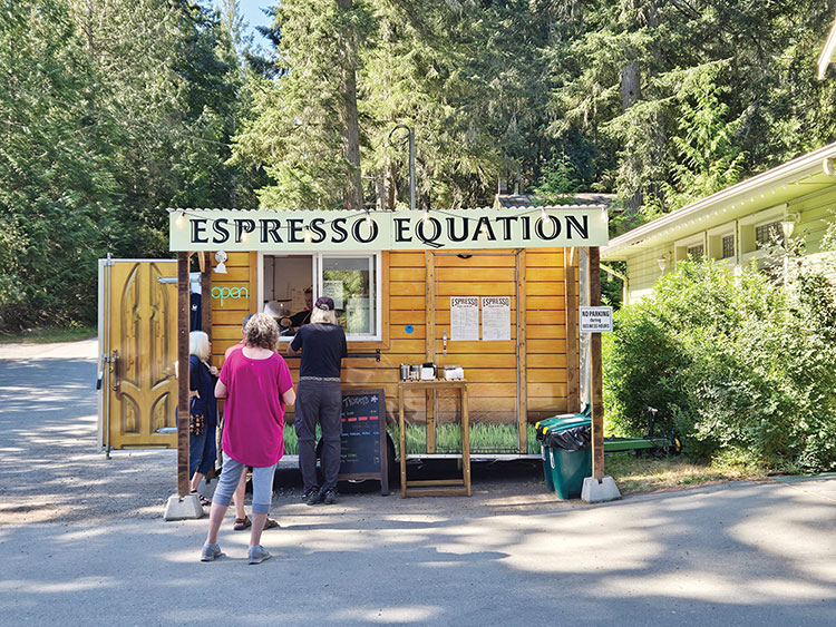 Coffee lovers queue at Mike and Carol Barnes’ Espresso Equation on Mayne Island.