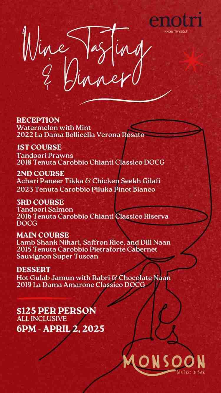 Italy meets India Wine Dinner at Monsoon 