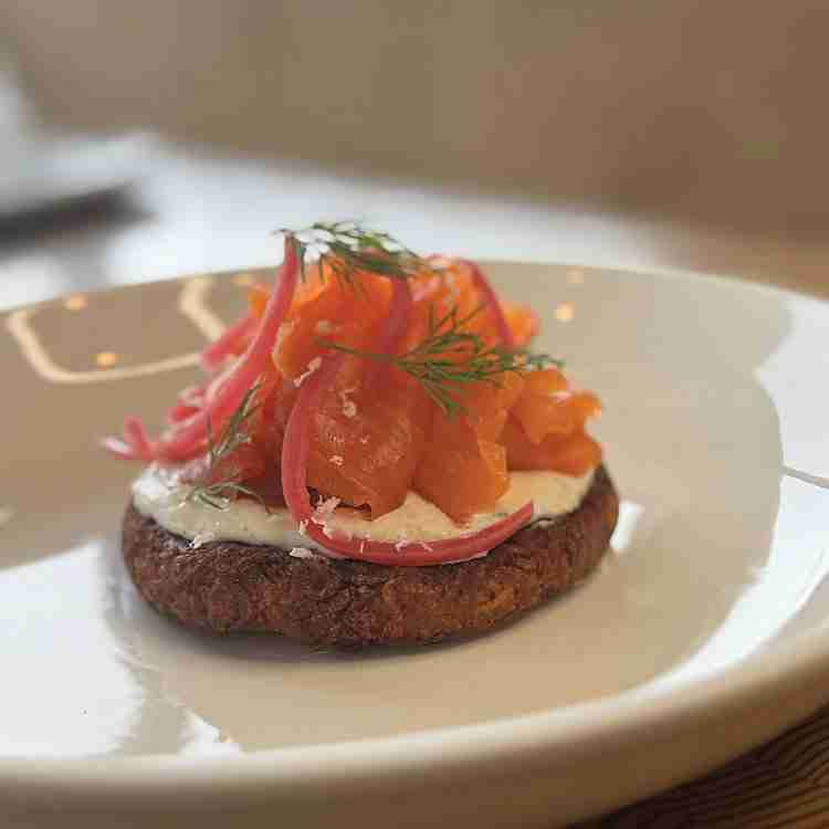 Tomato Top100: Happy & Olive Smoked Salmon Latkes