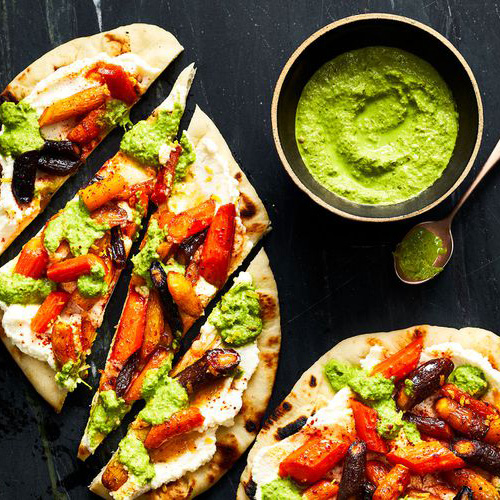 Recipe of the Week: Carrot and hot Honey Flatbreads with Basil Dressing