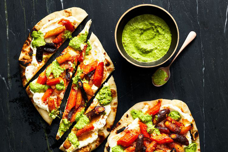 Recipe of the Week: Carrot and hot Honey Flatbreads with Basil Dressing 